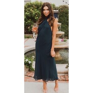 Show Me Your Mumu Jasmine Halter Midi Dress Emerald Chiffon M NWOT